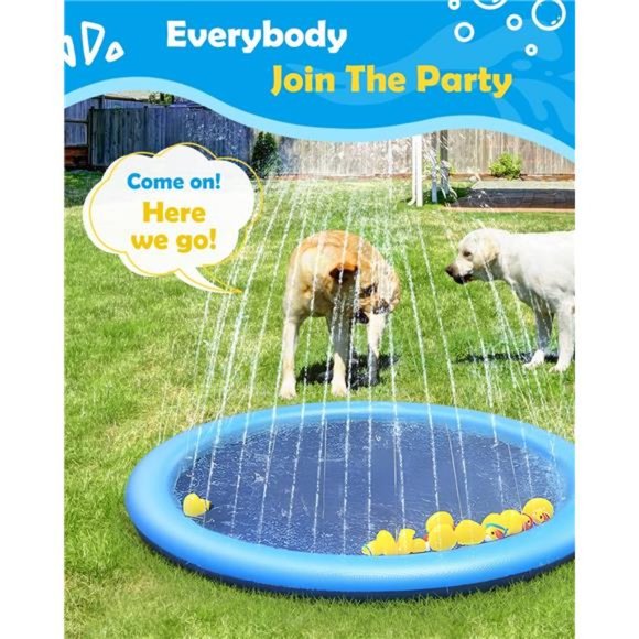 Dog Pool 67"Anti-Slip Dog Splash Pad for Large Dogs-BPA Free Thick Dog Sprinkler - Picture 5 of 6